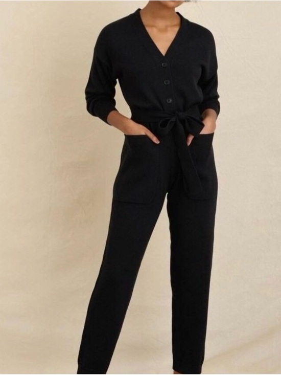 Alex Mill Pants - Alex Mill Merino Wool Cotton Blend Black Knit Jumpsuit with Tie Waist